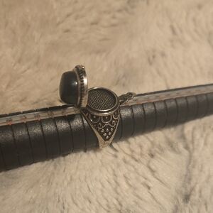 Vintage-Style Silver Black Stone Signet Ring